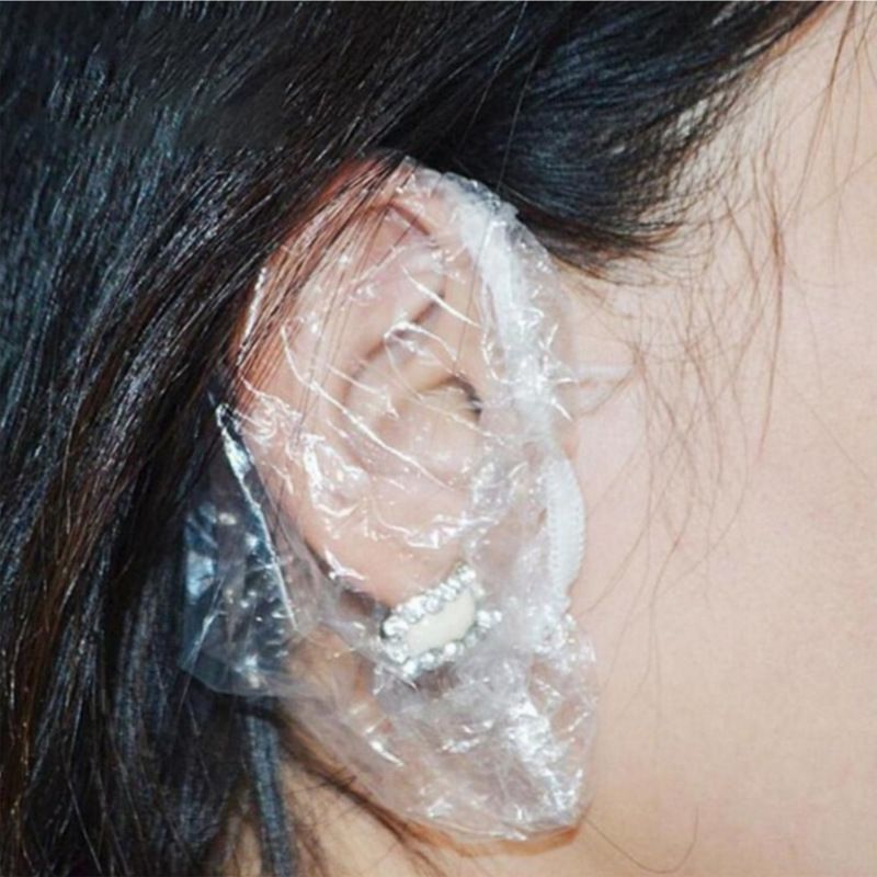 100pcs Disposable Ear Covers; Plastic Waterproof Ear Protectors Elastic Clear Ear Caps Salon Hairdressing Dye Shield Earmuffs For Hair Dye; Shower; Spa