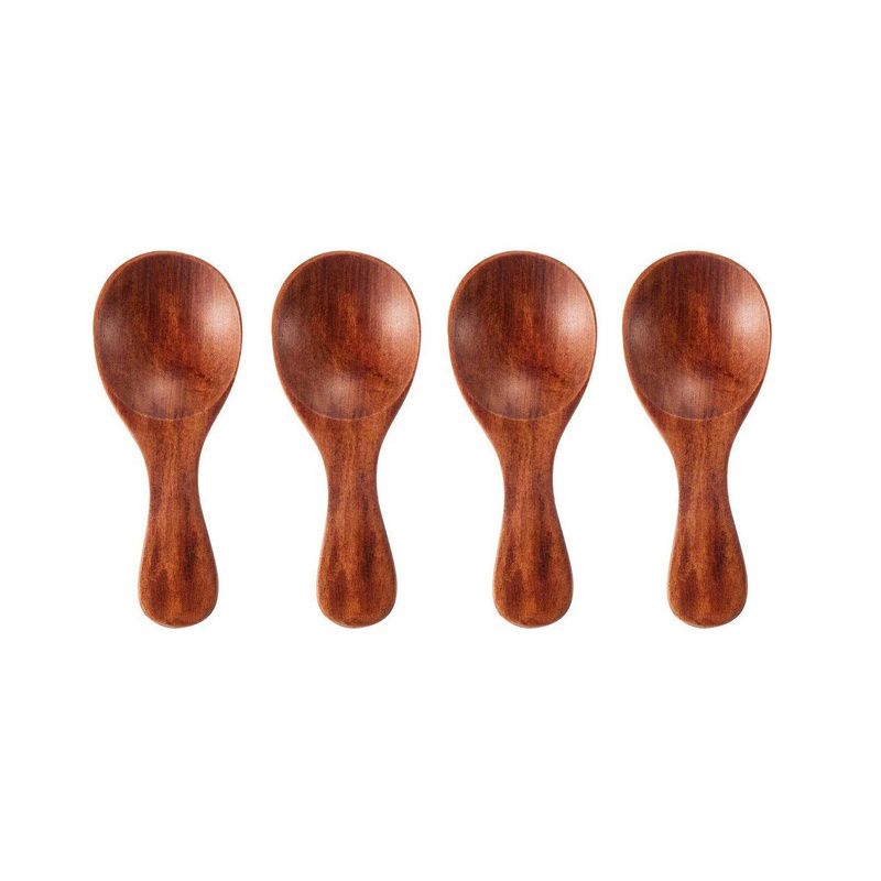 4Pcs Mini Wooden Spoons; Small Spice Condiment Spoon; Sugar Tea Coffee Scoop; Short Handle Wood Spoon; Jam Mustard Ice Cream Wood Spoons; Kitchen Gadgets