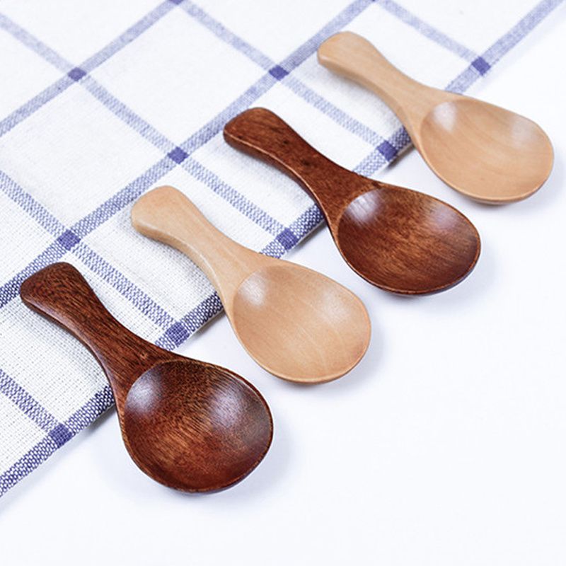 4Pcs Mini Wooden Spoons; Small Spice Condiment Spoon; Sugar Tea Coffee Scoop; Short Handle Wood Spoon; Jam Mustard Ice Cream Wood Spoons; Kitchen Gadgets