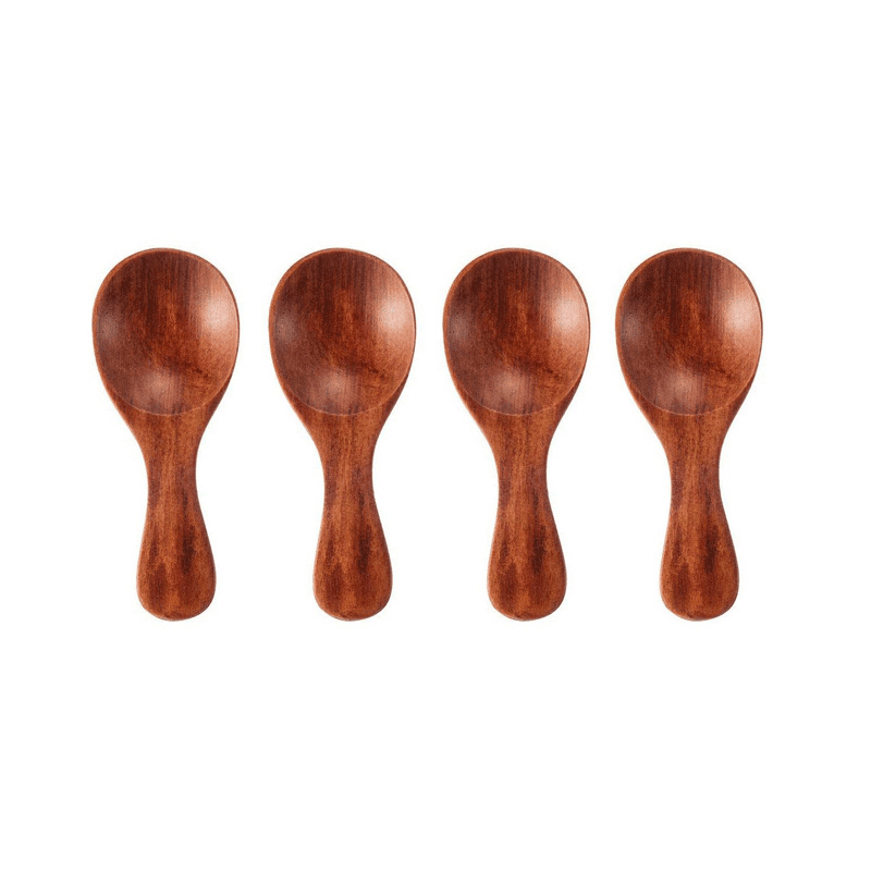 4Pcs Mini Wooden Spoons; Small Spice Condiment Spoon; Sugar Tea Coffee Scoop; Short Handle Wood Spoon; Jam Mustard Ice Cream Wood Spoons; Kitchen Gadgets