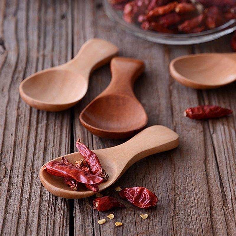 4Pcs Mini Wooden Spoons; Small Spice Condiment Spoon; Sugar Tea Coffee Scoop; Short Handle Wood Spoon; Jam Mustard Ice Cream Wood Spoons; Kitchen Gadgets