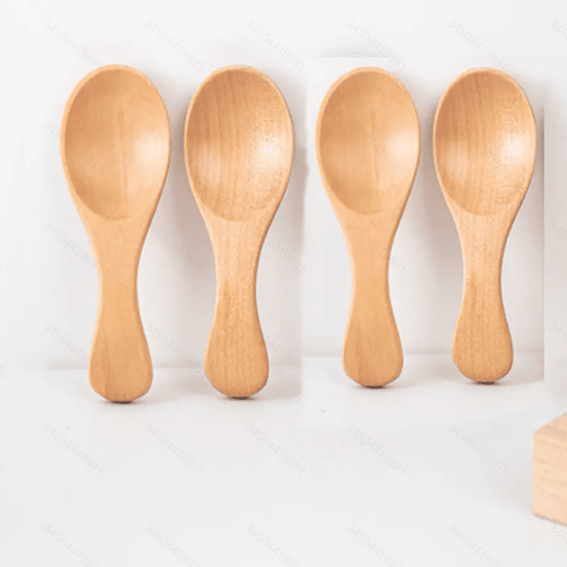 4Pcs Mini Wooden Spoons; Small Spice Condiment Spoon; Sugar Tea Coffee Scoop; Short Handle Wood Spoon; Jam Mustard Ice Cream Wood Spoons; Kitchen Gadgets