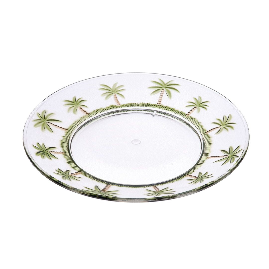 Palm Tree Design 9" Acrylic Dinner Plates Set of 4, Crystal Clear Plastic Plates Reusable, Unbreakable Kitchen Plates for All Occasions BPA Free Dishwasher Safe