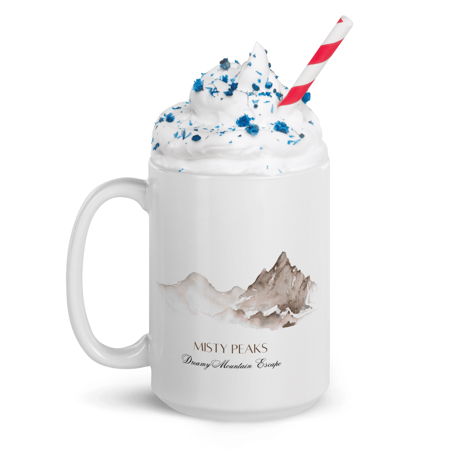 Misty Peaks Coffee Mug - Dreamy Mountain Watercolor Art
