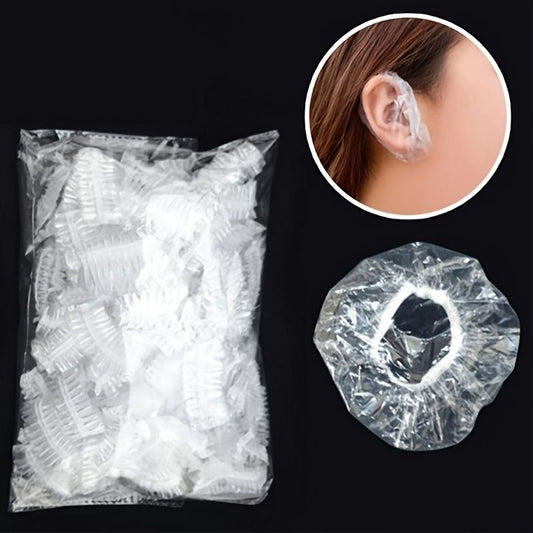 100pcs Disposable Ear Covers; Plastic Waterproof Ear Protectors Elastic Clear Ear Caps Salon Hairdressing Dye Shield Earmuffs For Hair Dye; Shower; Spa