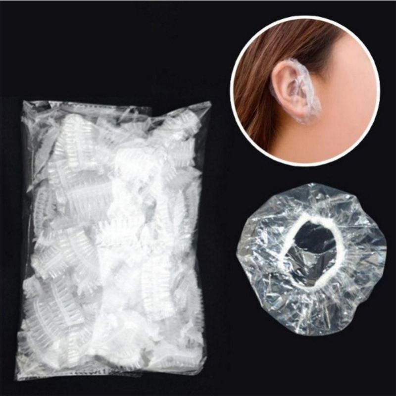 100pcs Disposable Ear Covers; Plastic Waterproof Ear Protectors Elastic Clear Ear Caps Salon Hairdressing Dye Shield Earmuffs For Hair Dye; Shower; Spa