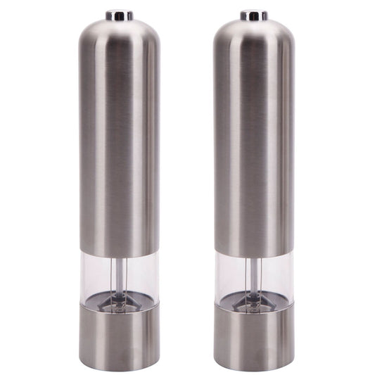2pcs Stainless Steel Electric Automatic Pepper Mills Salt Grinder Silver