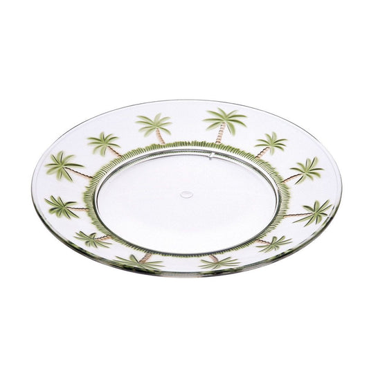 Palm Tree Design 9" Acrylic Dinner Plates Set of 4, Crystal Clear Plastic Plates Reusable, Unbreakable Kitchen Plates for All Occasions BPA Free Dishwasher Safe