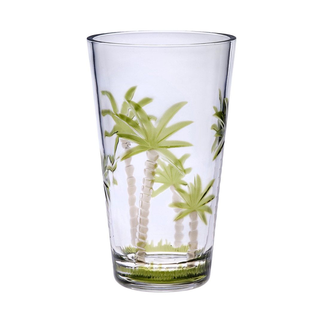 Palm Tree Design Acrylic Glasses Drinking Set of 4 Hi Ball (20oz), Plastic Drinking Glasses, BPA Free Cocktail Glasses, Drinkware Set, Plastic Water Tumblers