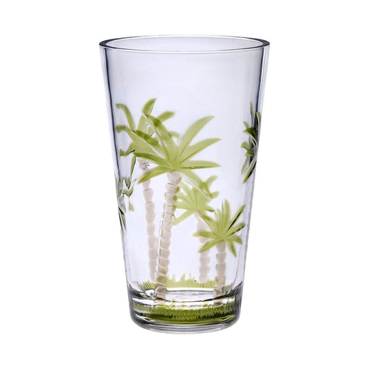 Palm Tree Design Acrylic Glasses Drinking Set of 4 Hi Ball (20oz), Plastic Drinking Glasses, BPA Free Cocktail Glasses, Drinkware Set, Plastic Water Tumblers