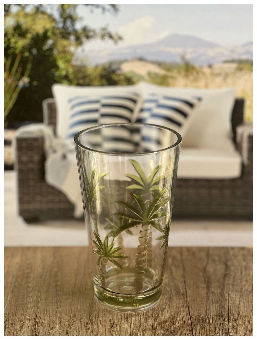 Palm Tree Design Acrylic Glasses Drinking Set of 4 Hi Ball (20oz), Plastic Drinking Glasses, BPA Free Cocktail Glasses, Drinkware Set, Plastic Water Tumblers