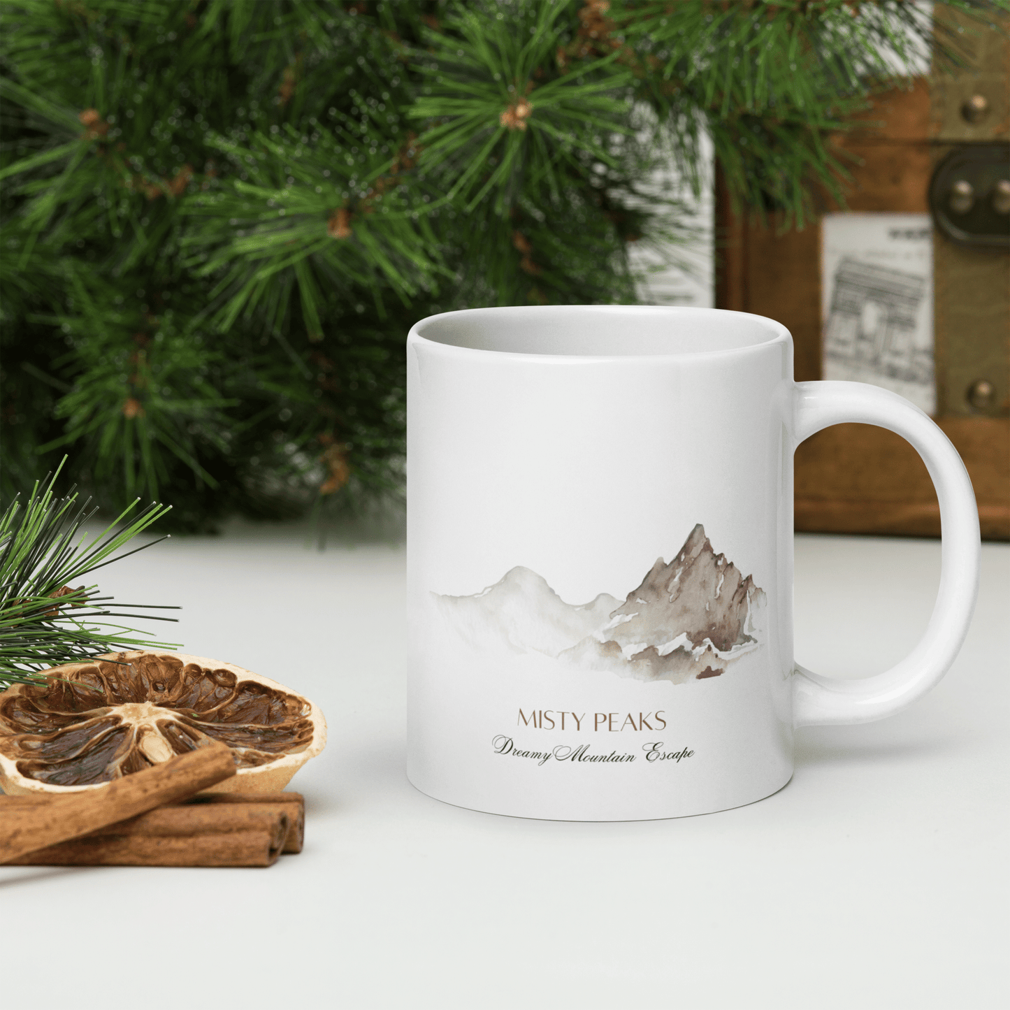 Misty Peaks Coffee Mug - Dreamy Mountain Watercolor Art