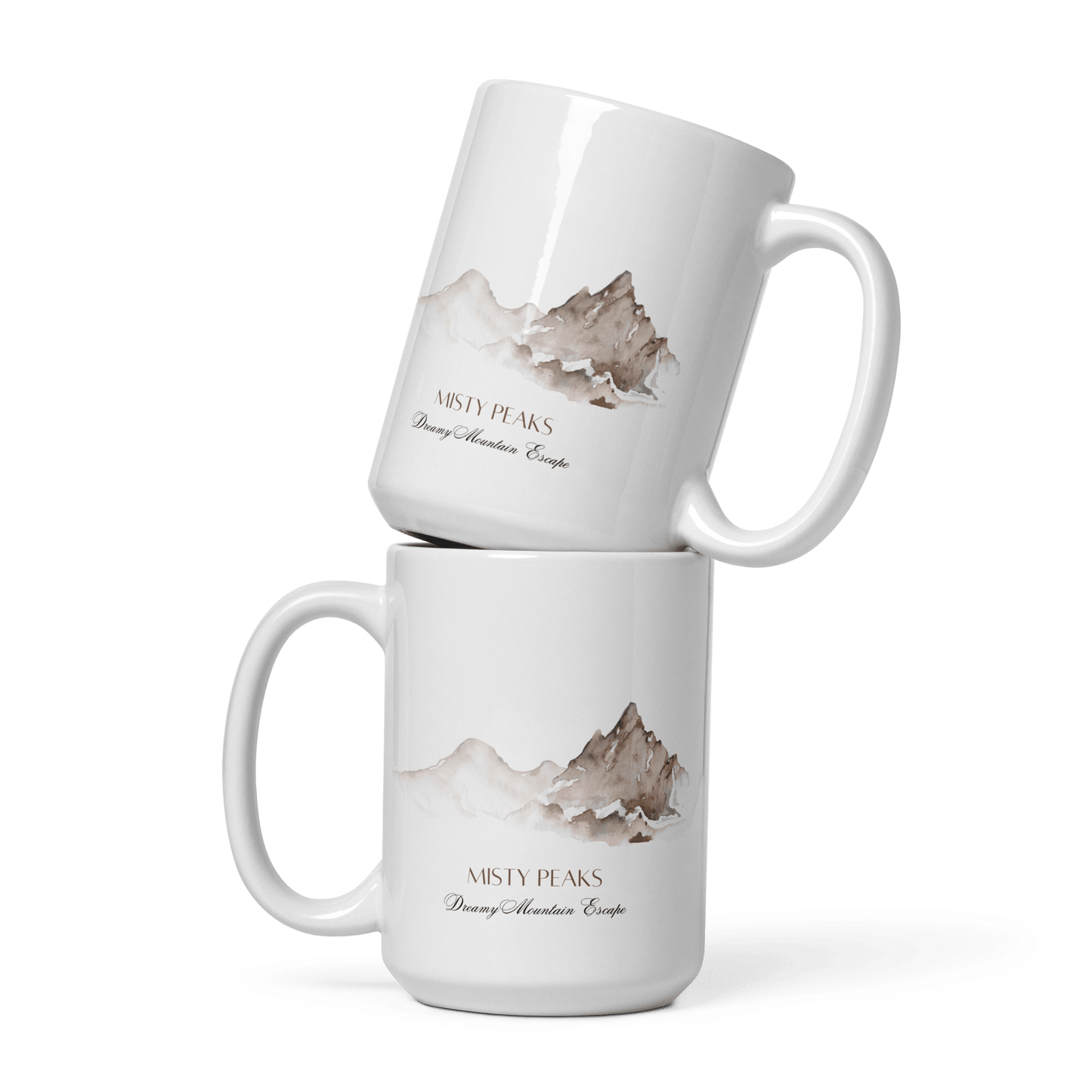 Misty Peaks Coffee Mug - Dreamy Mountain Watercolor Art