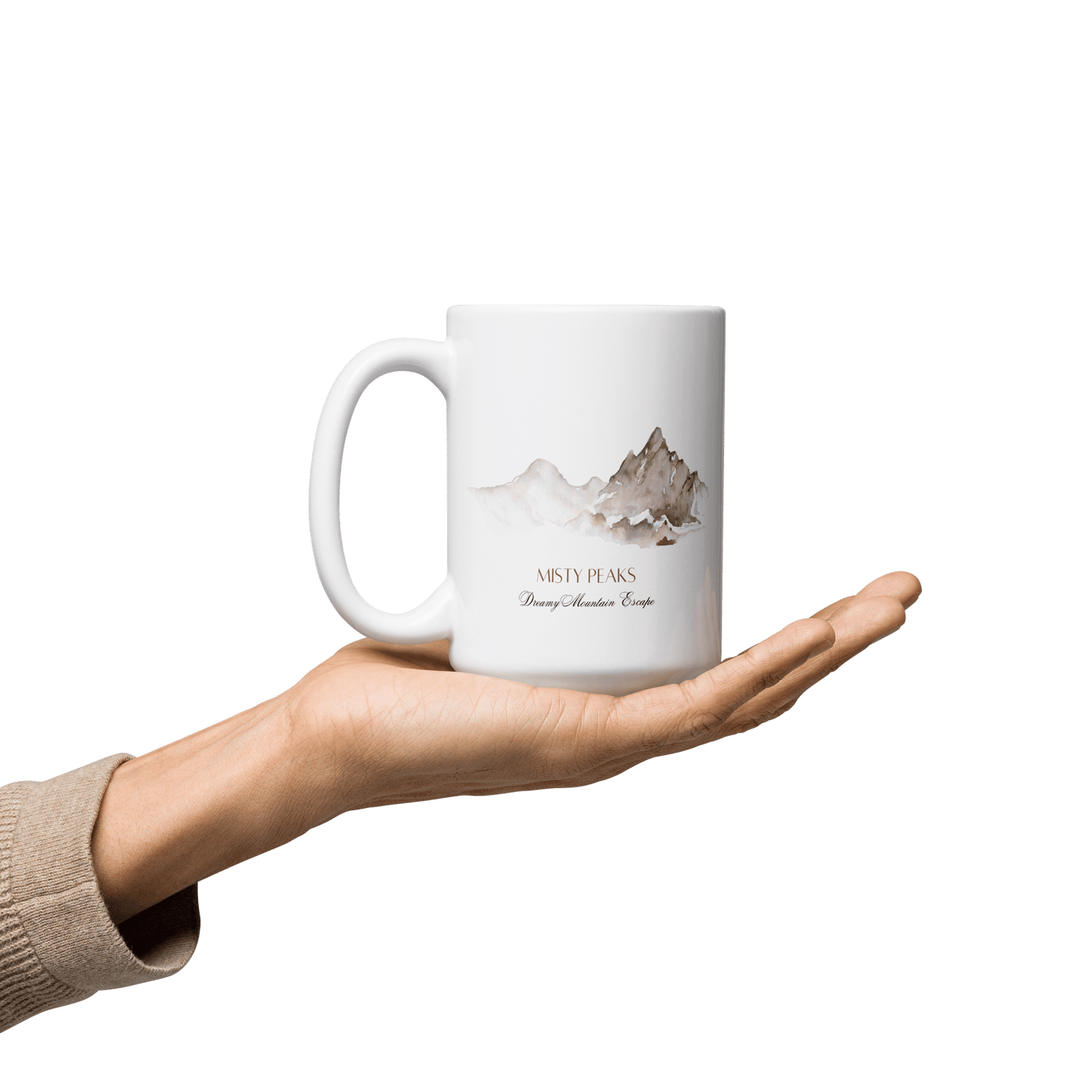 Misty Peaks Coffee Mug - Dreamy Mountain Watercolor Art